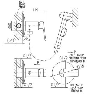 Гигиенический душ со смесителем Rav Slezak Colorado CO147/1CMATZ черный золото